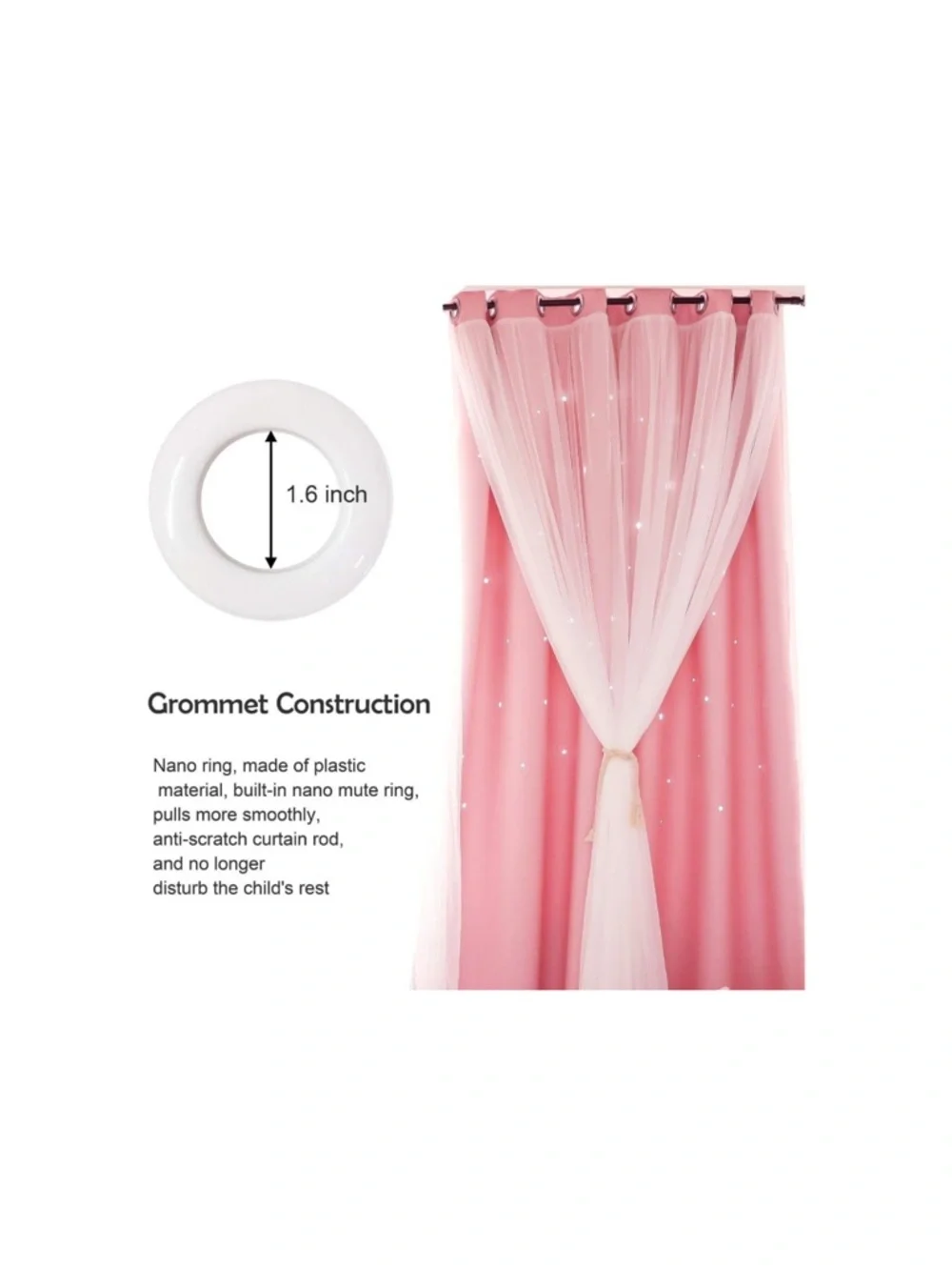 UNISTAR 2 Panels Stars Blackout Curtains for princess Bedroom pink star cut out